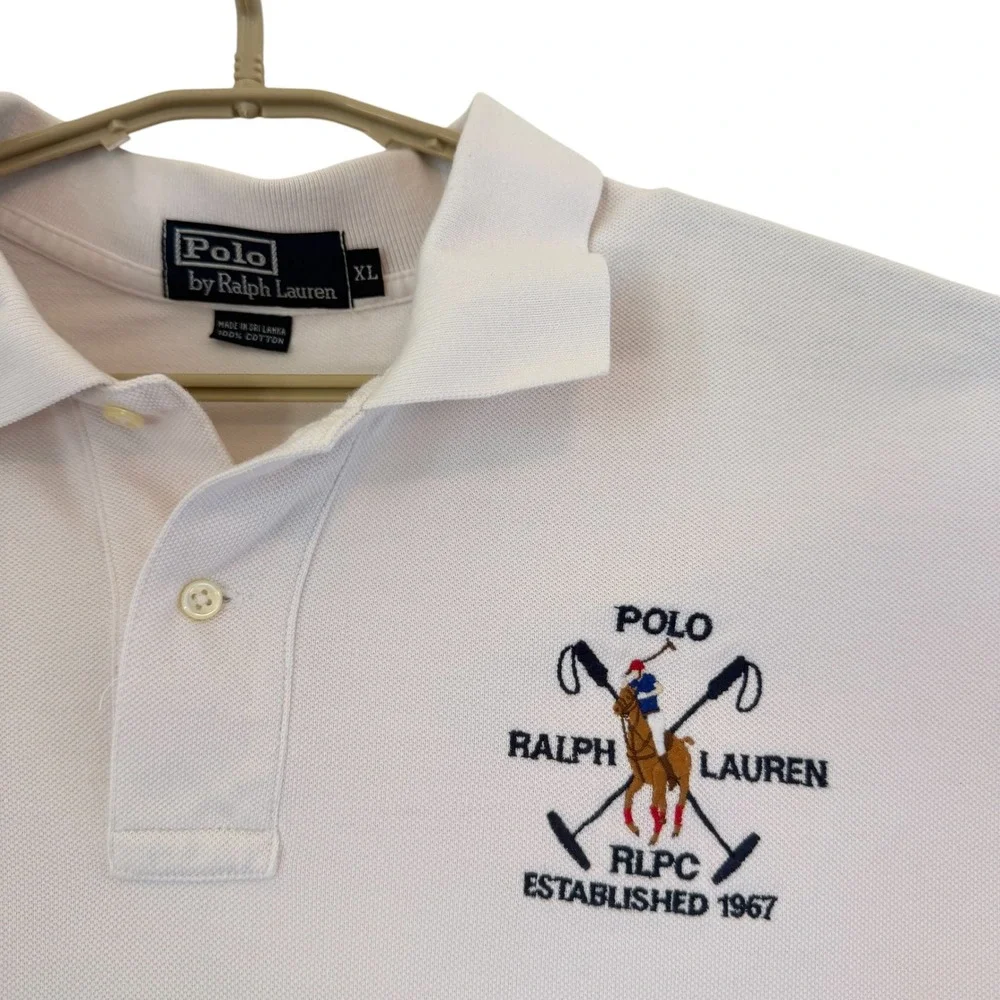 Polo Ralph Lauren Mens XL White Short Sleeve RLPC Crest Number 4 Polo Shirt